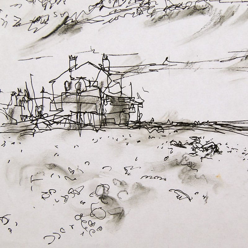 Ink drawing of Aldeburgh beach