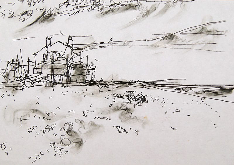 Ink drawing of Aldeburgh beach