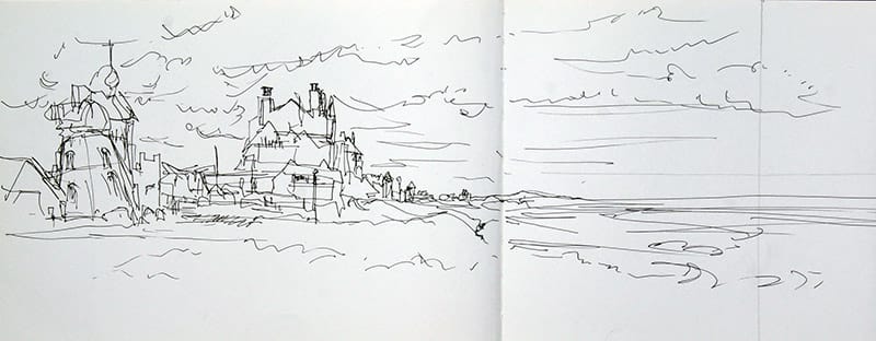 Ink drawing of Aldeburgh beach