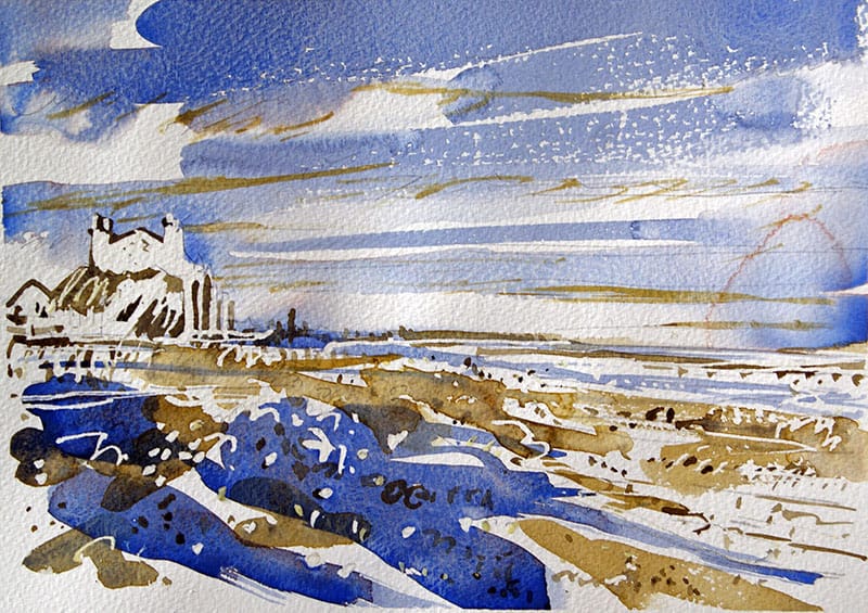 Watercolour painting of a house by the sea