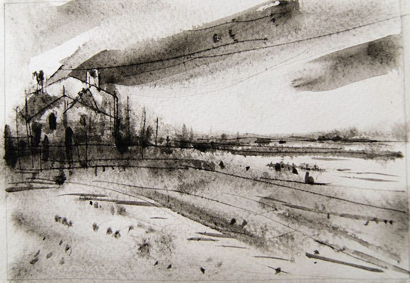 Watercolour painting of an Aldeburgh beach storm