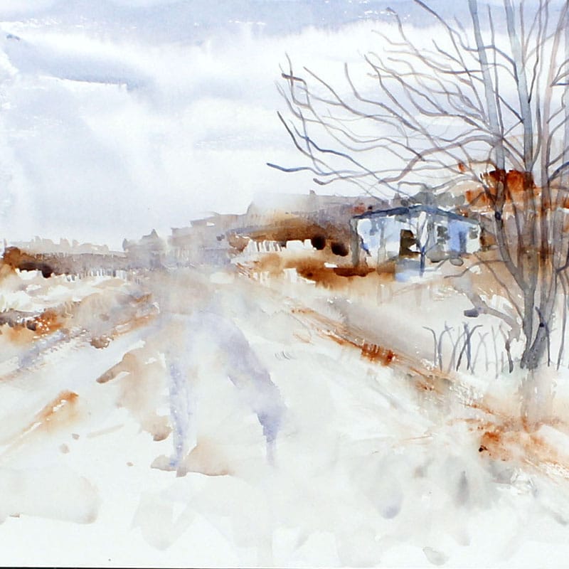 Watercolour painting of a lodge cottage