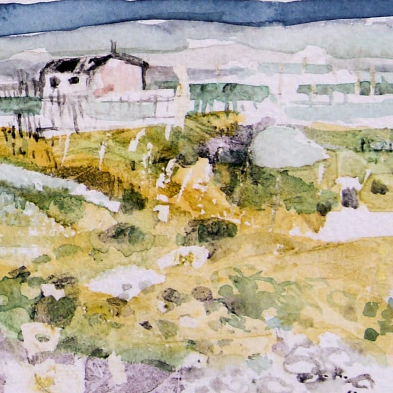 Watercolour painting of Walberswick huts