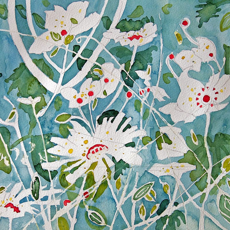 Watercolour painting of dancing leaves