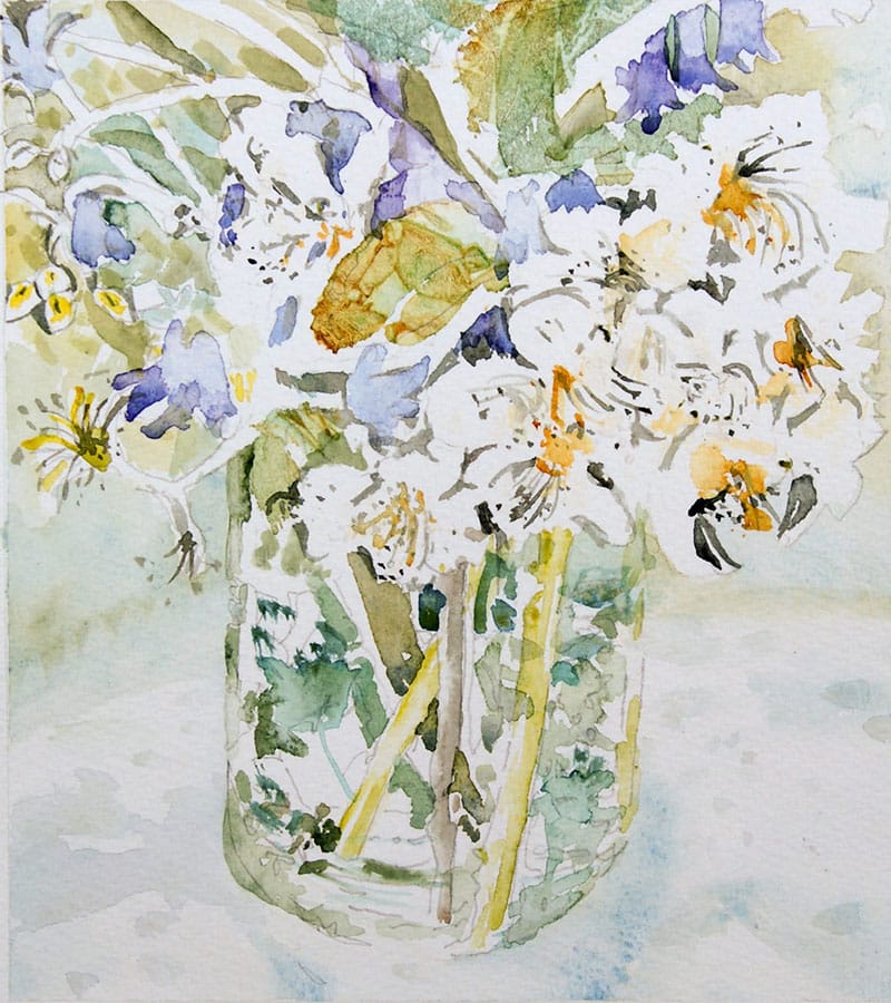 Watercolour painting of apple blossom flowers