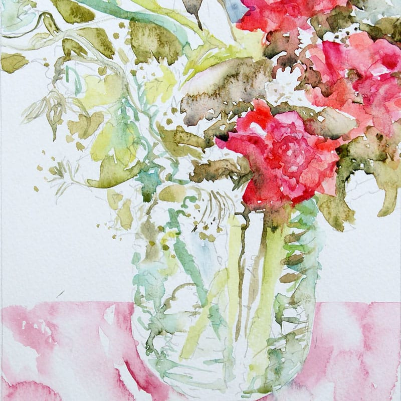 Watercolour painting of old roses