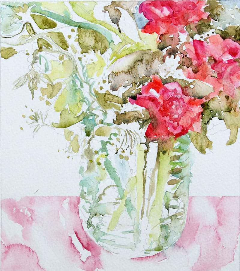 Watercolour painting of old roses