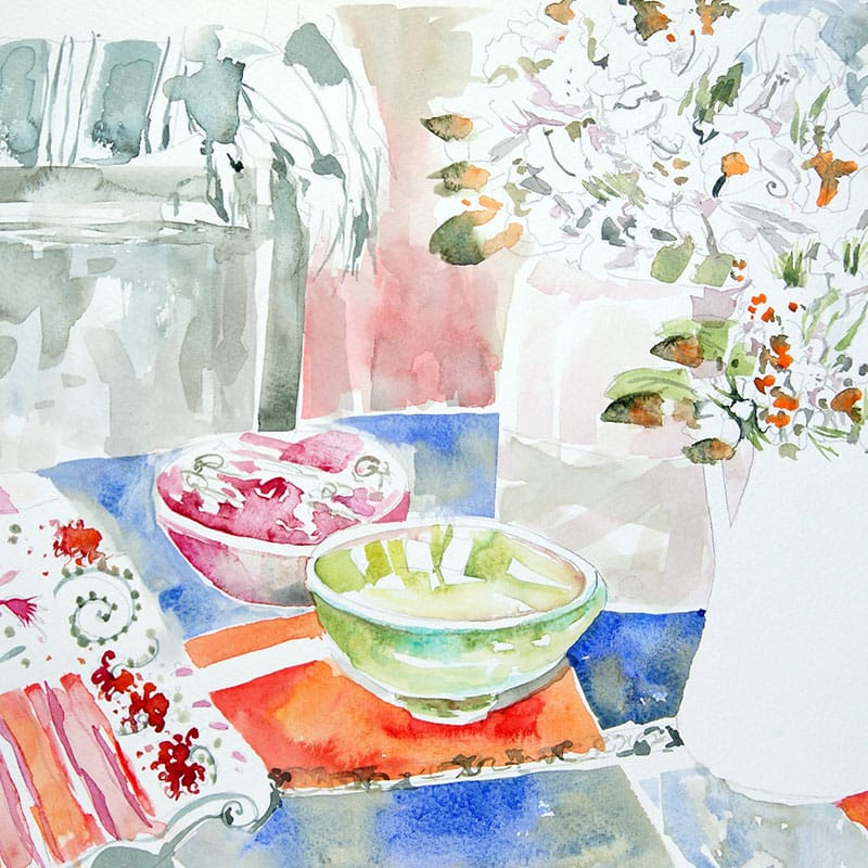 Watercolour painting of bowls