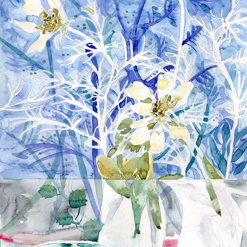 Watercolour painting of frost in winter