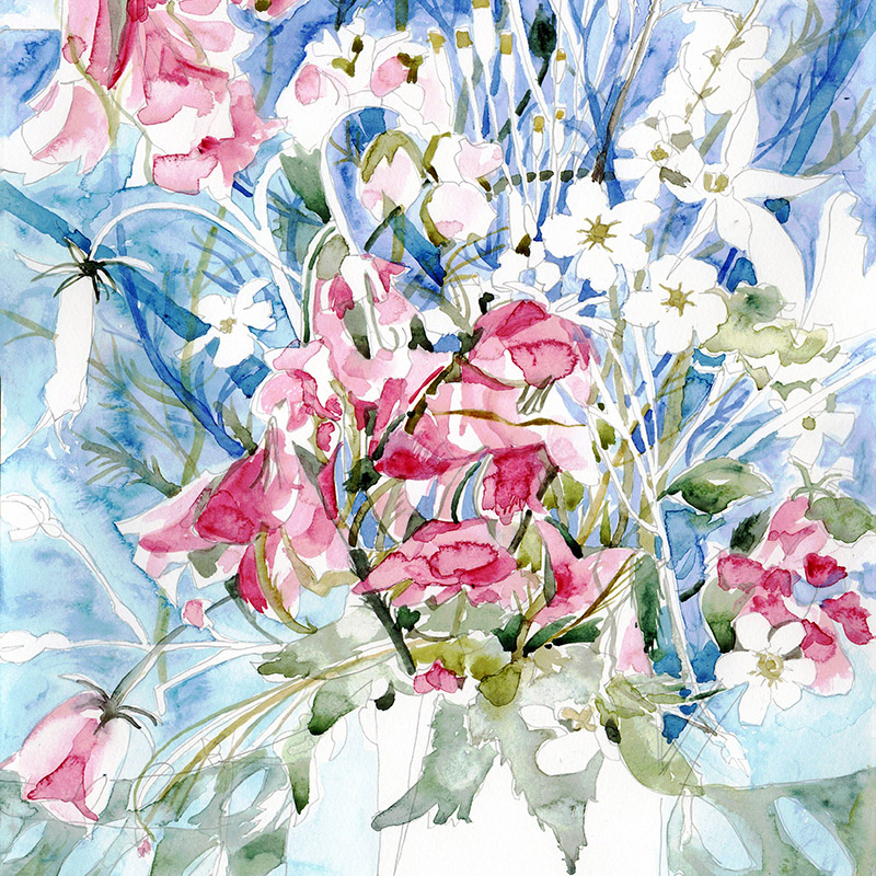 Watercolour painting of pink flowers
