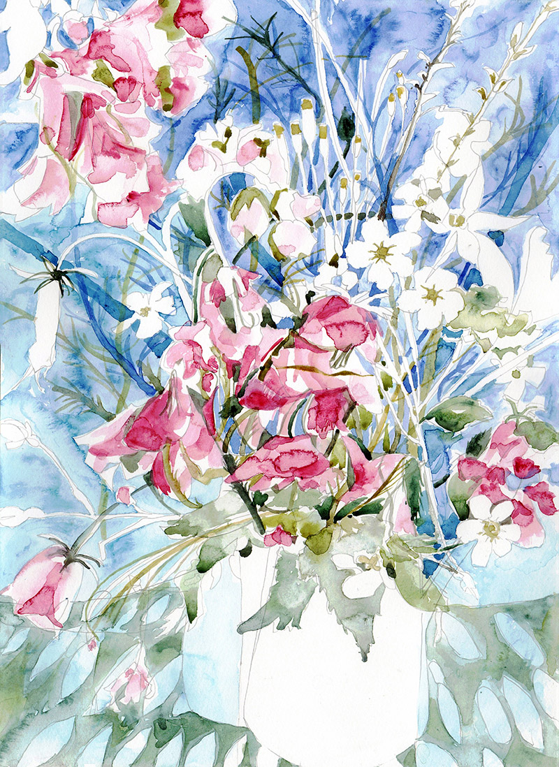 Watercolour painting of pink flowers