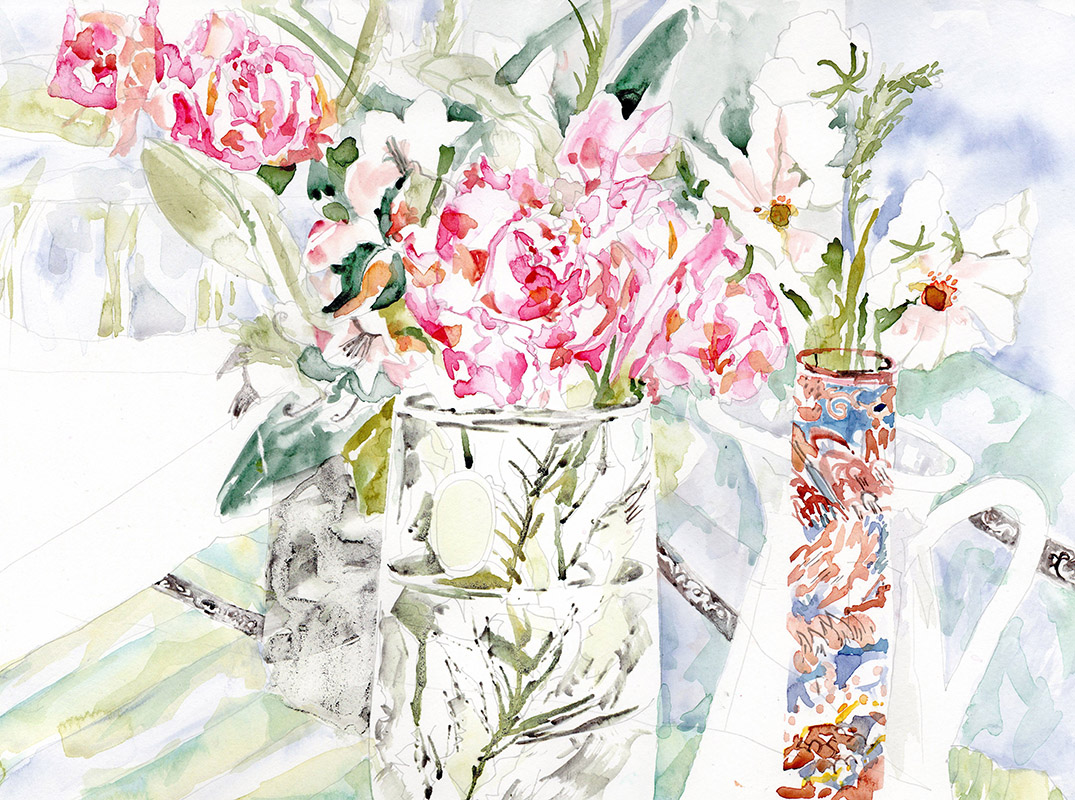 Watercolour painting of roses